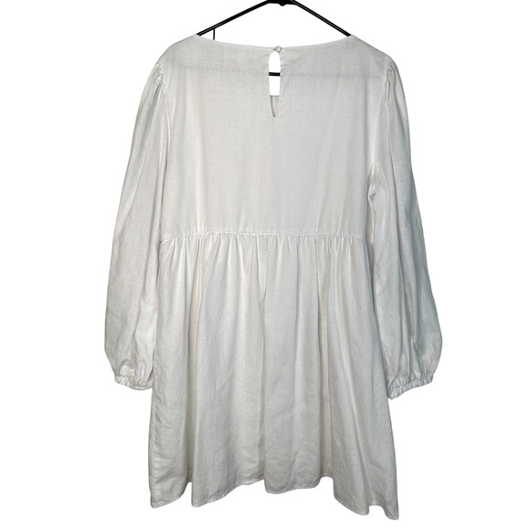 Reformation XL Ramone Babydoll 100% Linen Mini Dress Long Sleeve Fit&Flare White - Picture 5 of 10